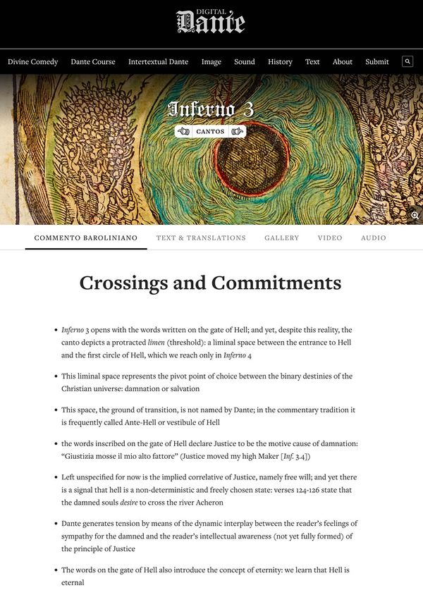 Digital Dante — Example story page