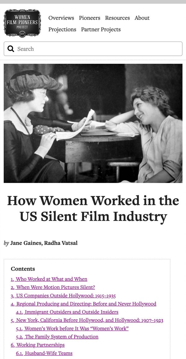 Women Film Pioneers — Essay page in mobile view